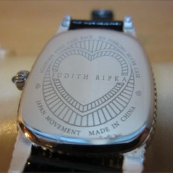 Judith Ripka Black and Silver Watch Mother of Pearl Heart with Leather Strap main image 10